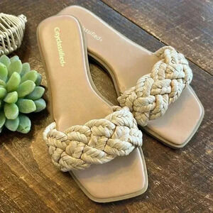 CityClassified | Woven Strap Square Flat Slide Sandals